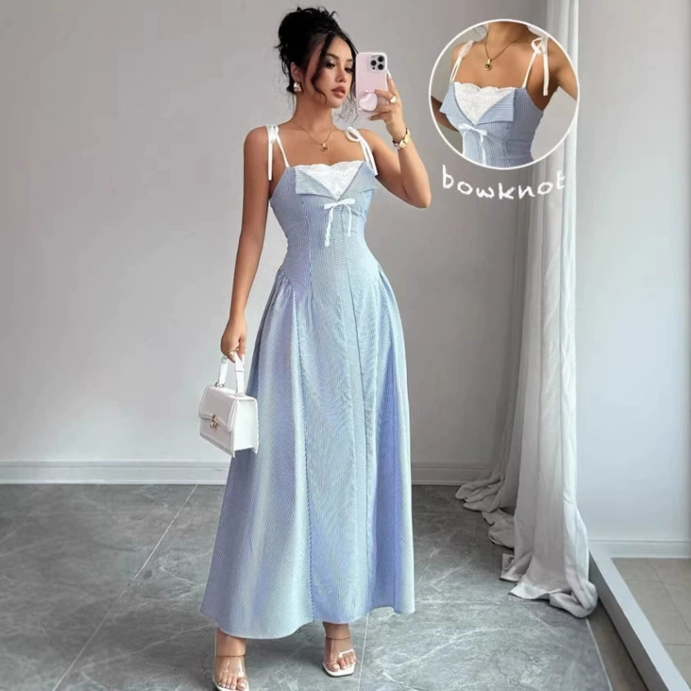 Zara Summer Lace Trim Faux 2-Piece Strappy Maxi Dress